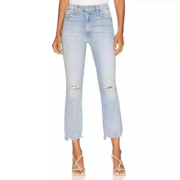 MOTHER Denim The Hustler Ankle Chew Distressed Flare Jeans in Petal Plucker Sz26 - Picture 2 of 15